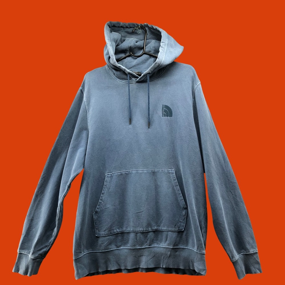 The North Face Faded Slate Blue Vertical Logo Pullover Hoodie Mens L Sweatshirt